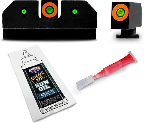 XS SIGHTS 3-Dot Tritium Night Sights، يناسب Glock Gen 1 - 5 + مسدسات MOS، مشهد أمامي برتقالي مضيء مزدوج مزود بنقطة توهج التريتيوم/الإضاءة الضوئية in Kuwait
