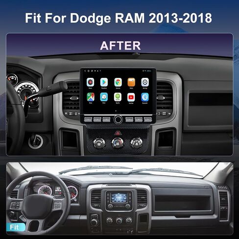 راديو QLED لسيارة Dodge RAM 2013 2014 2015 2016 2017 2018 ترقية، نمط ألياف الكربون، استبدال ستيريو بشاشة تعمل باللمس، تشغيل لاسلكي Android auto، شبكة 4G LTE، كاميرا مجانية in Kuwait