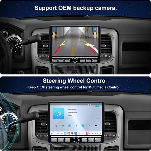 راديو QLED لسيارة Dodge RAM 2013 2014 2015 2016 2017 2018 ترقية، نمط ألياف الكربون، استبدال ستيريو بشاشة تعمل باللمس، تشغيل لاسلكي Android auto، شبكة 4G LTE، كاميرا مجانية in Kuwait
