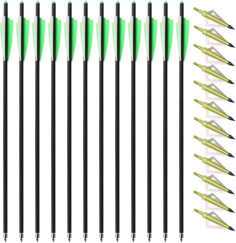 TOPARCHERY 12pcs 20inch Carbon Crossbow Arrows Crossbow Bolts with 4inch Vanes and 12pcs 3 Blades Archery Broadheads 100 Grain Screw-in Arrow Heads Arrow Tips in Saudi Arabia