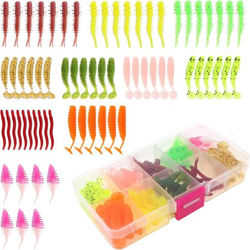 68pcs Fishing Topwater Lures Kits Mixed Artificial Baits Tackle Box, Soft Plastic Fishing Lures Baits Including Soft Worm Centipede for Bass Trout Walleye in Saudi Arabia