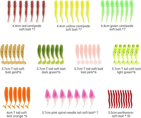 68pcs Fishing Topwater Lures Kits Mixed Artificial Baits Tackle Box, Soft Plastic Fishing Lures Baits Including Soft Worm Centipede for Bass Trout Walleye in Saudi Arabia