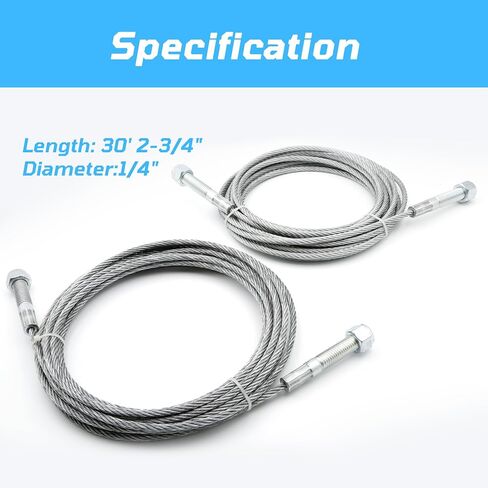 ASTROSYNC Equalizer Cables Fit for Rotary Lift Models SPOA9-100 SPOA9-200 SPOA9-300 SPOA9-400, 30' 2-3/4" Length 1/4" Diameter Set of 2 Galvanized Steel Cables Replace BH-7500-41 N33 in Saudi Arabia