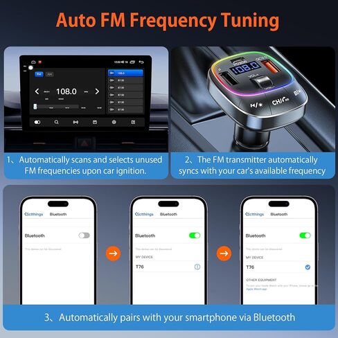 FM Transmitter Bluetooth 5.4 Wireless Radio Adapter Car Kit 48W (PD 30W & 18W) Light Switch Fast Charging Music Adapter LED Display Hands-Free Calling Support USB Drive in Saudi Arabia
