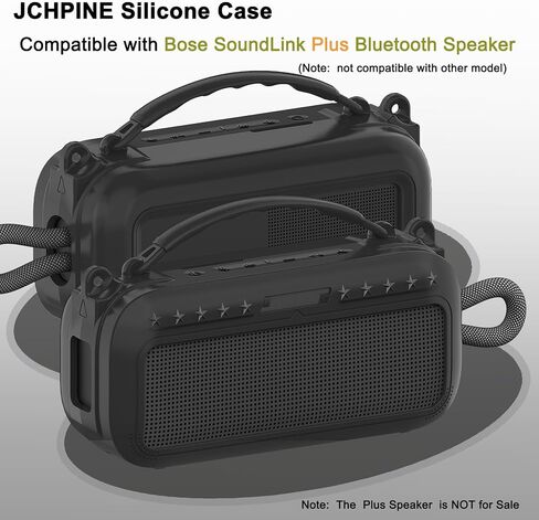 JCHPINE Silicone Cover Case for Bose SoundLink Plus Portable Bluetooth Speaker, Accessories for Bose SoundLink Plus Speaker Cover with Silicone Handle, with Shoulder Strap (Black Case) in Saudi Arabia