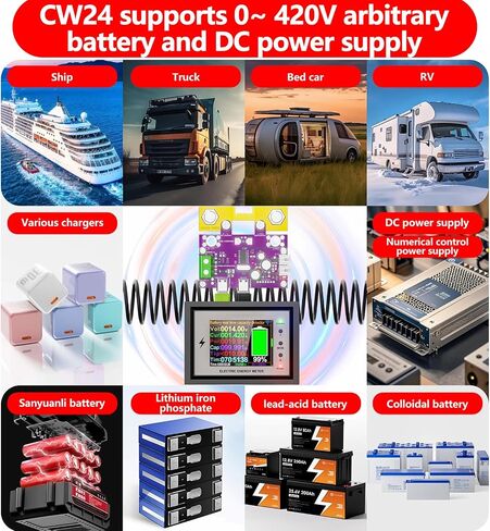 200A Battery Monitor with Shunt 0~420V 200A with Buzzer Alarm and Data Storage Batteries Monitor IPS Color Screen for 0~420V Any Battery and DC Power with 3m Type-C Data Cable Temperature Probe in Saudi Arabia
