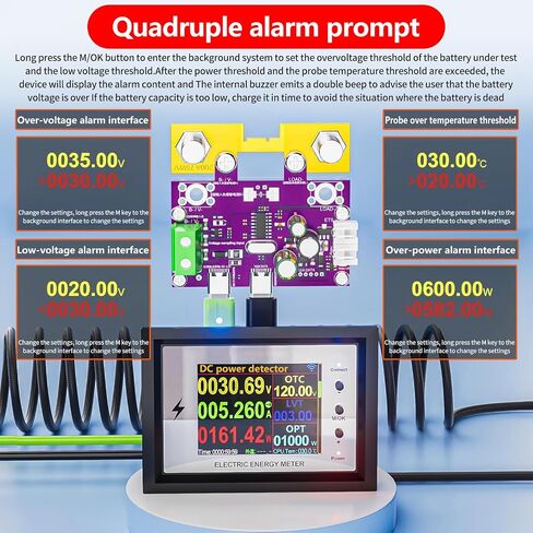 200A Battery Monitor with Shunt 0~420V 200A with Buzzer Alarm and Data Storage Batteries Monitor IPS Color Screen for 0~420V Any Battery and DC Power with 3m Type-C Data Cable Temperature Probe in Saudi Arabia