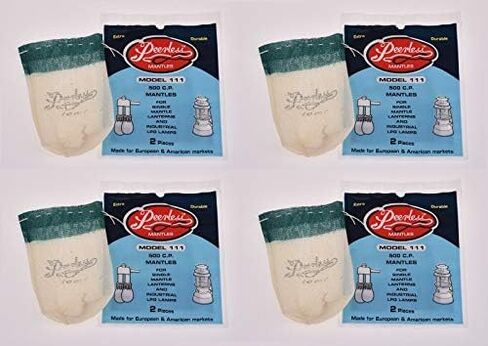 Peerless 111 Lantern Mantles – 4 Packs of 2 (Total 8) – 500 CP – Fits Coleman 236, 237, 621, 625, 635, 639 – Equivalent to Coleman 1111 or 11 Style – For Gasoline, Naphtha & Kerosene Lanterns in Saudi Arabia