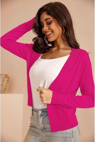سترة GoMamee النسائية القصيرة 3/4 كم مفتوحة من الأمام بوليرو قصيرة S-XL in Kuwait