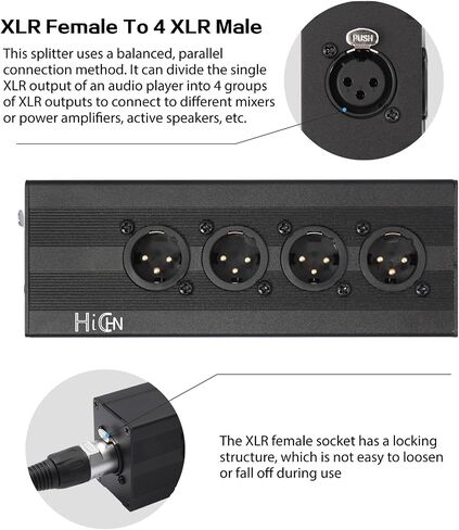 3Pin XLR 1 ذكر إلى 4 أنثى محول الفاصل، 4Way XLR مدخل واحد إلى أربعة مخرج اتصال متوازي محول، مدخل واحد إلى 4 محول الصوت DMX المخرج in Kuwait
