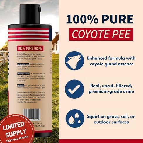 HASSEN Coyote Urine Premium 100% بول حقيقي يحاكي وجود المفترس، إشارة الوعي بالفريسة الغريزية - رائحة منطقة الحيوان in Kuwait