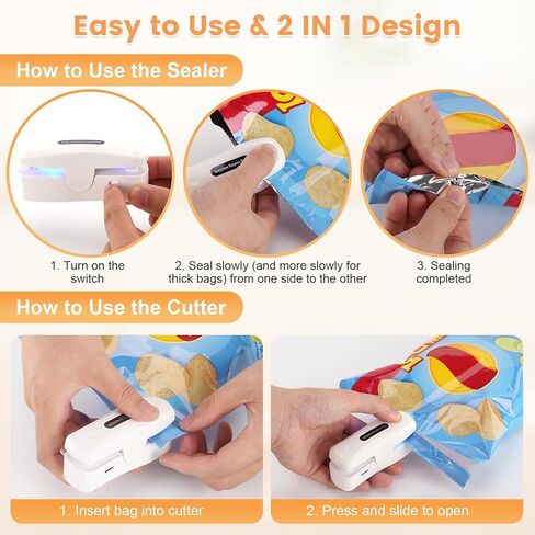 2 in 1 Mini Bag Sealer with Cutter, USB-C Rechargeable Heat Sealer for Plastic Bags, Portable Handheld Bag Resealer for Food Storage & Snacks Freshness in Saudi Arabia