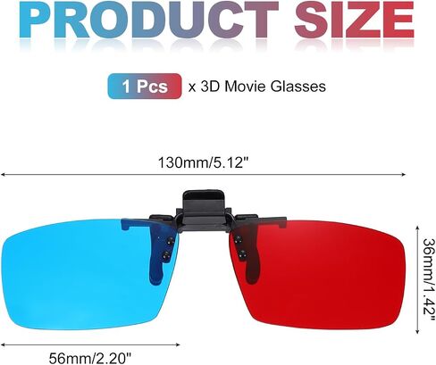 MECCANIXITY Red Blue/Cyan 3D Clip-on Glasses, Anaglyph 3D Viewing Glasses Hanging Frame Square for Movies Theater Games TV Photos Projector in Saudi Arabia