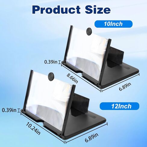 Screen Magnifier Version,3D HD Mobile Phone Magnifier Projector Screen Enlarger for Movies, Videos, and Gaming,Foldable Cell Phone Stand with Screen Amplifier,Supports All Smartphones (Black, 12inch) in Saudi Arabia