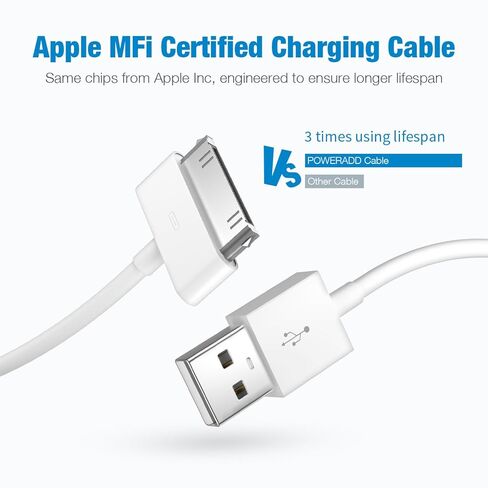 كابل شحن USB 30 دبوس معتمد من Apple من Sarmert، سلك شحن USB مزامنة 4.0 قدم متوافق مع iPhone 4 4s 3G 3GS iPad 1 2 3 iPod Touch Nano White (1 قطعة) in Kuwait