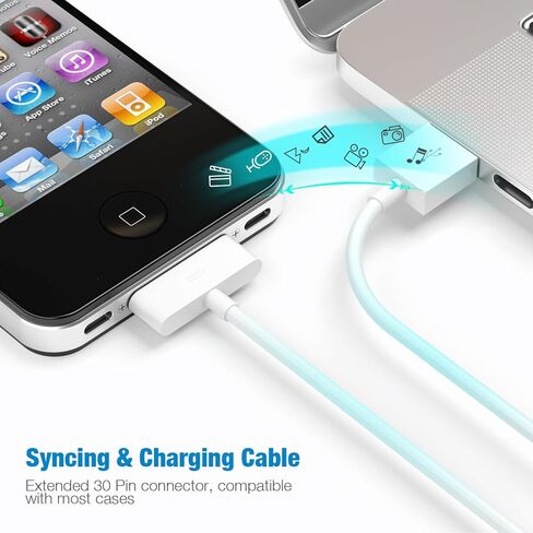 كابل شحن USB 30 دبوس معتمد من Apple من Sarmert، سلك شحن USB مزامنة 4.0 قدم متوافق مع iPhone 4 4s 3G 3GS iPad 1 2 3 iPod Touch Nano White (1 قطعة) in Kuwait