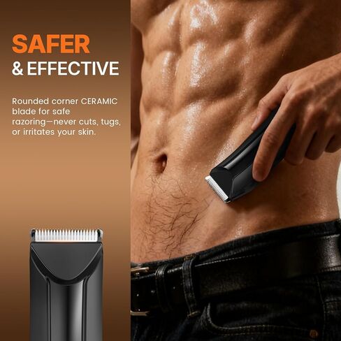 Body Hair Trimmer for Men Pubic Hair Trimmer - Wet/Dry Ball Trimmer with Ceramic Blade, Rechargeable Body Groomer for Men with Standing Recharge Dock, Cordless Groin Hair Trimmer for Men Manscaping in Saudi Arabia