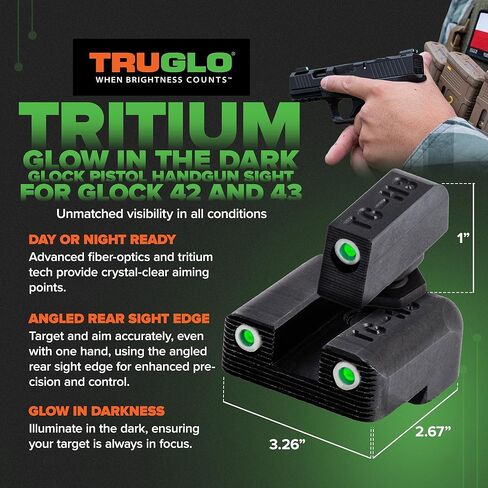 TruGlo Tritium Glow in The Dark Compact Pistol Optic with Transitioning Green and White Dot for Glock 42 and 43 Pistols, Green (2 Pack) in Saudi Arabia