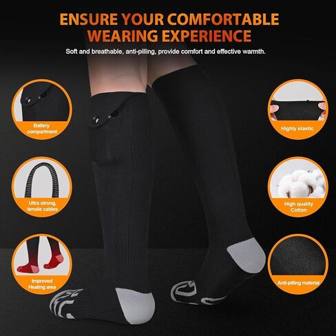 جوارب ساخنة للرجال والنساء، حل 2025-5 فولت لأصابع القدم الباردة 5000 مللي أمبير في الساعة جوارب قابلة لإعادة الشحن، مناسبة للتزلج والرياضة والخارج والصيد والتخييم والدراجات النارية (8-15USA) in Kuwait