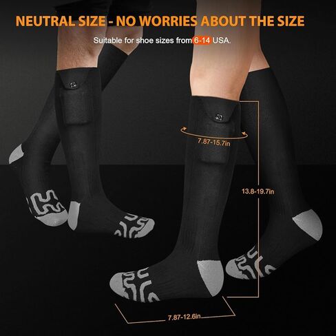 جوارب ساخنة للرجال والنساء، حل 2025-5 فولت لأصابع القدم الباردة 5000 مللي أمبير في الساعة جوارب قابلة لإعادة الشحن، مناسبة للتزلج والرياضة والخارج والصيد والتخييم والدراجات النارية (8-15USA) in Kuwait