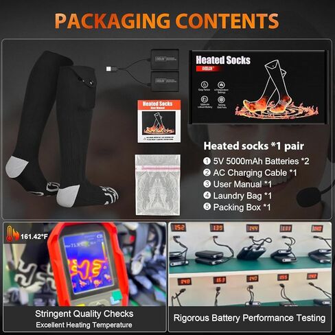 جوارب ساخنة للرجال والنساء، حل 2025-5 فولت لأصابع القدم الباردة 5000 مللي أمبير في الساعة جوارب قابلة لإعادة الشحن، مناسبة للتزلج والرياضة والخارج والصيد والتخييم والدراجات النارية (8-15USA) in Kuwait