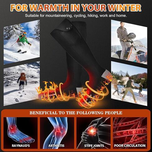 جوارب ساخنة للرجال والنساء، حل 2025-5 فولت لأصابع القدم الباردة 5000 مللي أمبير في الساعة جوارب قابلة لإعادة الشحن، مناسبة للتزلج والرياضة والخارج والصيد والتخييم والدراجات النارية (8-15USA) in Kuwait