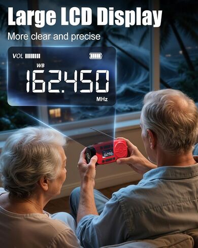 راديو الطوارئ للطقس من Runningsnail، راديو طوارئ كرنك يدوي بقوة 7400 ميجاوات في الساعة مع شاشة LCD، يدعم راديو تنبيه الطقس، USB/طاقة شمسية/كرنك يدوي، مصباح يدوي 1 وات وإنذار SOS للطوارئ الخارجية والمنزلية in Kuwait