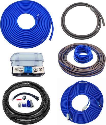 طقم أسلاك مضخم صوت كامل من النحاس CCA 4 قياس 1200 وات | كابل 4 AWG للسيارات والدراجات النارية ومضخم الصوت وتثبيته (بما في ذلك كابل أرضي للطاقة ومكبر الصوت RCA وسلك التحكم عن بعد) in Kuwait