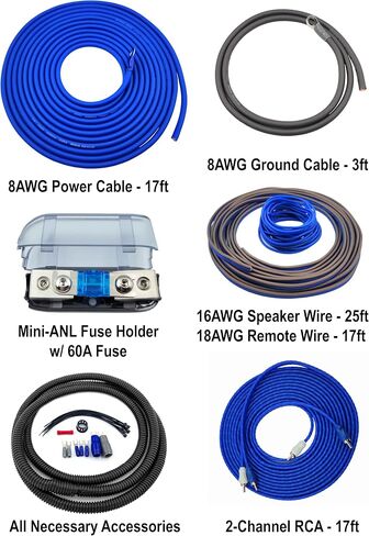 طقم أسلاك مضخم صوت كامل من النحاس CCA 4 قياس 1200 وات | كابل 4 AWG للسيارات والدراجات النارية ومضخم الصوت وتثبيته (بما في ذلك كابل أرضي للطاقة ومكبر الصوت RCA وسلك التحكم عن بعد) in Kuwait