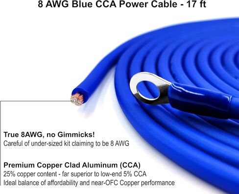 طقم أسلاك مضخم صوت كامل من النحاس CCA 4 قياس 1200 وات | كابل 4 AWG للسيارات والدراجات النارية ومضخم الصوت وتثبيته (بما في ذلك كابل أرضي للطاقة ومكبر الصوت RCA وسلك التحكم عن بعد) in Kuwait