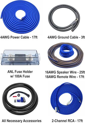 4 AWG CCA Copper 1200 W Cable Car Audio Amp Wire Kit for Amplifier Wiring | True Spec Automotive Vehicle Aftermarket Subwoofer Stereo Installation Kits, incl Power Ground Cable RCA Speaker Remote Wires in Saudi Arabia