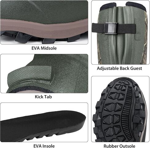 Hunting Boots for Men with 800g Insulation, Waterproof Rubber Cold-Weather Boots with 6mm Neoprene, Steel Shank & Anti-Slip Sole for Hunting and Working in Saudi Arabia
