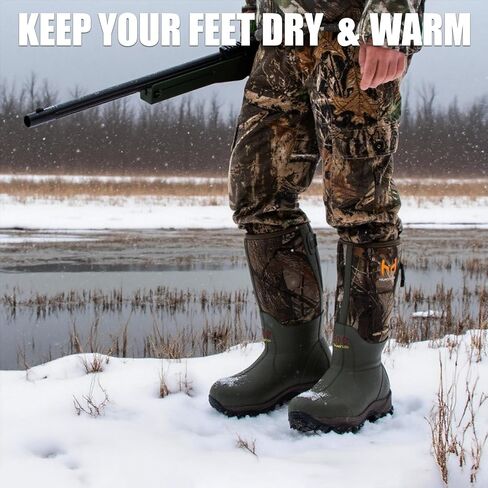 Hunting Boots for Men with 800g Insulation, Waterproof Rubber Cold-Weather Boots with 6mm Neoprene, Steel Shank & Anti-Slip Sole for Hunting and Working in Saudi Arabia