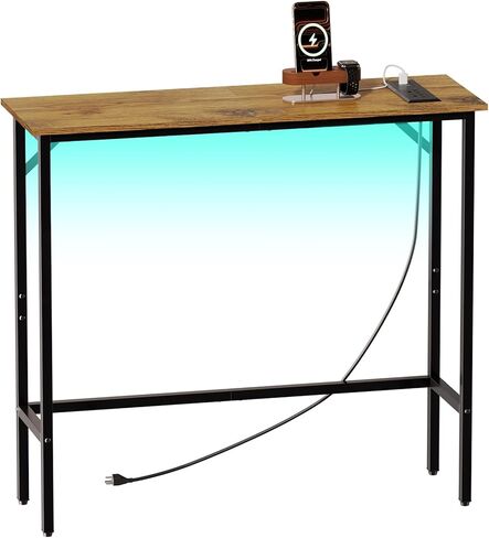 Narrow Console Table with Led Light and Charging Station，29.5" Small Entryway Table，Display Table，Entryway Hallway Thin Sofa Table Behind Sofa, Small Spaces, Living Room, Gray in Kuwait