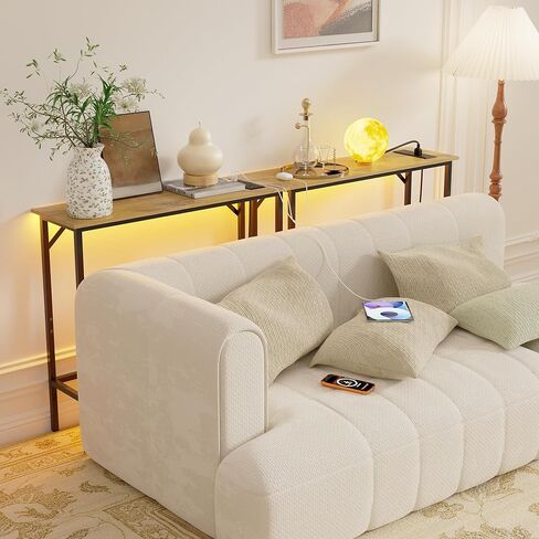 Narrow Console Table with Led Light and Charging Station，29.5" Small Entryway Table，Display Table，Entryway Hallway Thin Sofa Table Behind Sofa, Small Spaces, Living Room, Gray in Kuwait