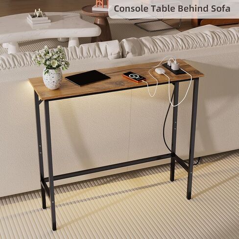Narrow Console Table with Led Light and Charging Station，29.5" Small Entryway Table，Display Table，Entryway Hallway Thin Sofa Table Behind Sofa, Small Spaces, Living Room, Gray in Kuwait