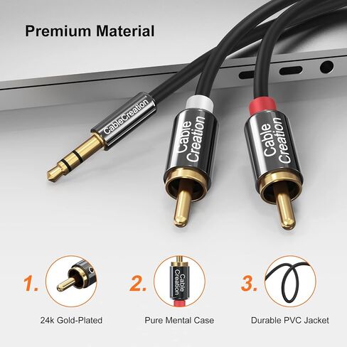 CableCreation RCA to 3.5mm Cable 6.6FT, 3.5mm Male to 2RCA Male Stereo Y Splitter HiFi Sound Audio Cord Compatible with Echo Dot, Smartphone, MP3, Tablet, Stereo Receiver, Car, Speaker, HDTV in Saudi Arabia