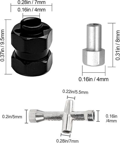 AllinRC Extended Wheel Hubs 7mm Hex Extension & Cross Wrench Upgrades for Axial SCX24 1/24 RC Crawler Car (Red) in Saudi Arabia