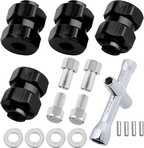 AllinRC Extended Wheel Hubs 7mm Hex Extension & Cross Wrench Upgrades for Axial SCX24 1/24 RC Crawler Car (Red) in Saudi Arabia