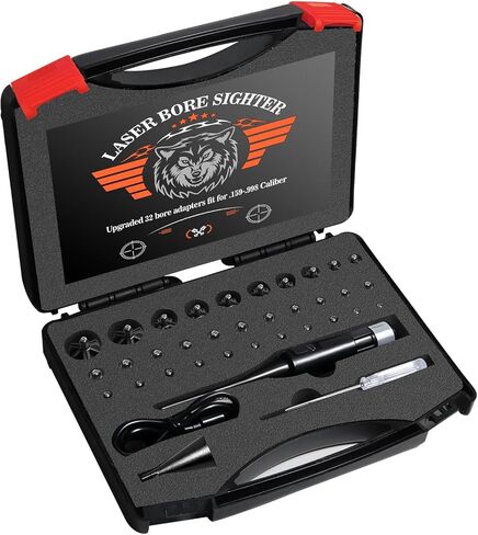 USB Rechargeable Bore Sight Laser Kit with 32 Adapters, Fits .17 to 12GA Calibers, Professional Green Laser Bore Sighter for All Guns in Saudi Arabia