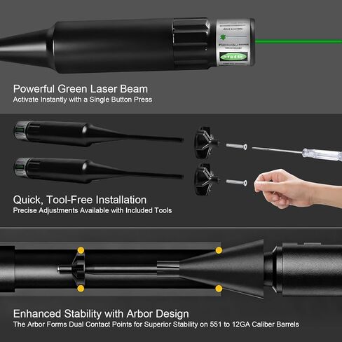 USB Rechargeable Bore Sight Laser Kit with 32 Adapters, Fits .17 to 12GA Calibers, Professional Green Laser Bore Sighter for All Guns in Saudi Arabia