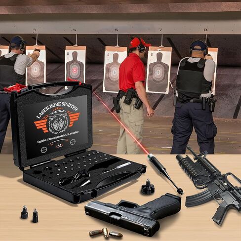 USB Rechargeable Bore Sight Laser Kit with 32 Adapters, Fits .17 to 12GA Calibers, Professional Green Laser Bore Sighter for All Guns in Saudi Arabia