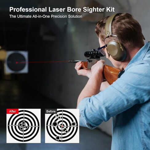 USB Rechargeable Bore Sight Laser Kit with 32 Adapters, Fits .17 to 12GA Calibers, Professional Green Laser Bore Sighter for All Guns in Saudi Arabia