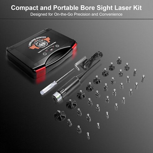 USB Rechargeable Bore Sight Laser Kit with 32 Adapters, Fits .17 to 12GA Calibers, Professional Green Laser Bore Sighter for All Guns in Saudi Arabia