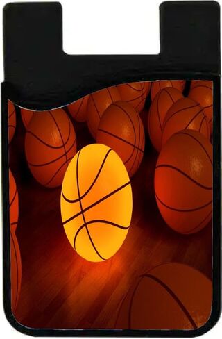 Basketball on Black Background Design - Adhesive Phone Wallet - Stick-on ID Card Holder for iPhone/Galaxy/Google Android Cases in Saudi Arabia