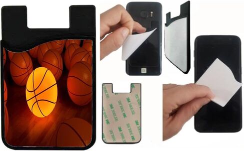 Basketball on Black Background Design - Adhesive Phone Wallet - Stick-on ID Card Holder for iPhone/Galaxy/Google Android Cases in Saudi Arabia