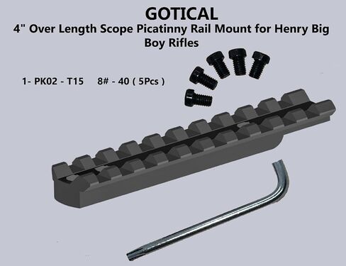 Gotical 4" Over Length Scope Picatinny Rail Mount for Henry Big Boy Rifles, Aluminum Construction Matte Black Anodizing, 20 in/lbs Mounting Hardware #8-40 X 1/4 Screws and Wrench Included in Saudi Arabia