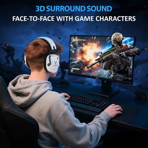 سماعة رأس لاسلكية للألعاب للكمبيوتر الشخصي، PS5، PS4، Mac، Switch، سماعات بلوتوث 5.4 مع ميكروفون لإلغاء الضوضاء، دونجل USB 2.4 جيجا هرتز، أضواء RGB، صوت ستيريو للسائق 50 مم، وقت تشغيل 50 ساعة (أبيض/أسود) in Kuwait