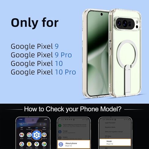 حافظة Jelanry مغناطيسية لهاتف Google Pixel 9/9 Pro & Pixel 10/10 Pro مع حامل (متوافقة مع MagSafe)، غطاء خلفي مضاد لبصمات الأصابع، حافظة هاتف بمسند شفاف ومضاد للصدمات (6.3 بوصة)، أسود in Kuwait