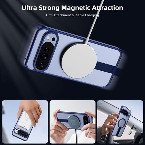 حافظة Jelanry مغناطيسية لهاتف Google Pixel 9/9 Pro & Pixel 10/10 Pro مع حامل (متوافقة مع MagSafe)، غطاء خلفي مضاد لبصمات الأصابع، حافظة هاتف بمسند شفاف ومضاد للصدمات (6.3 بوصة)، أسود in Kuwait
